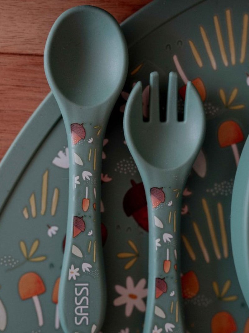 Fourchette et cuillère pour bébé en silicone | sassi junior Verde floresta - Kiabi