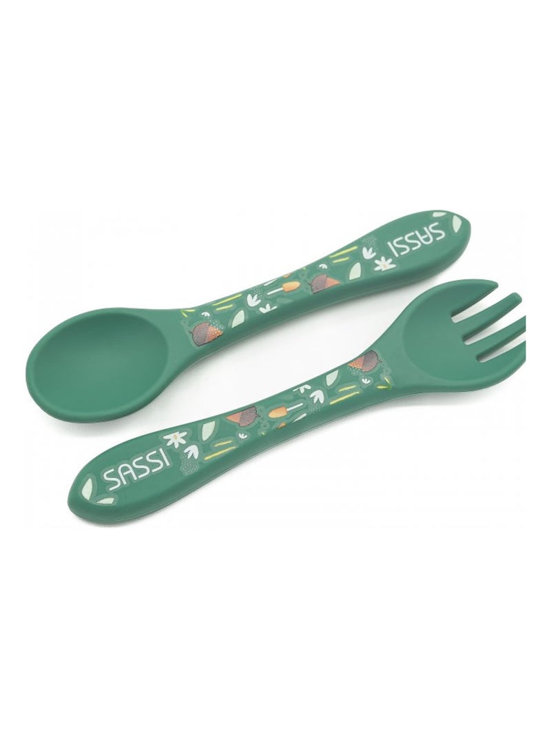Fourchette et cuillère pour bébé en silicone | sassi junior Verde floresta - Kiabi