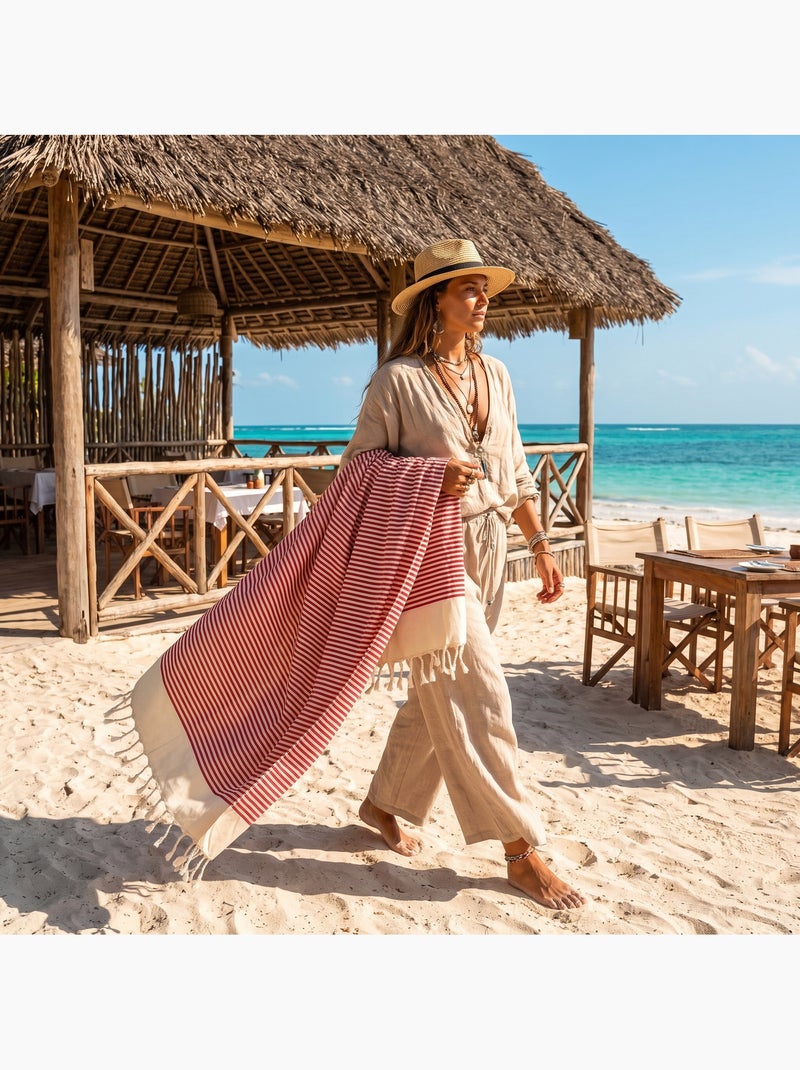 Fouta em algodão reciclado | reva Vermelho - Kiabi
