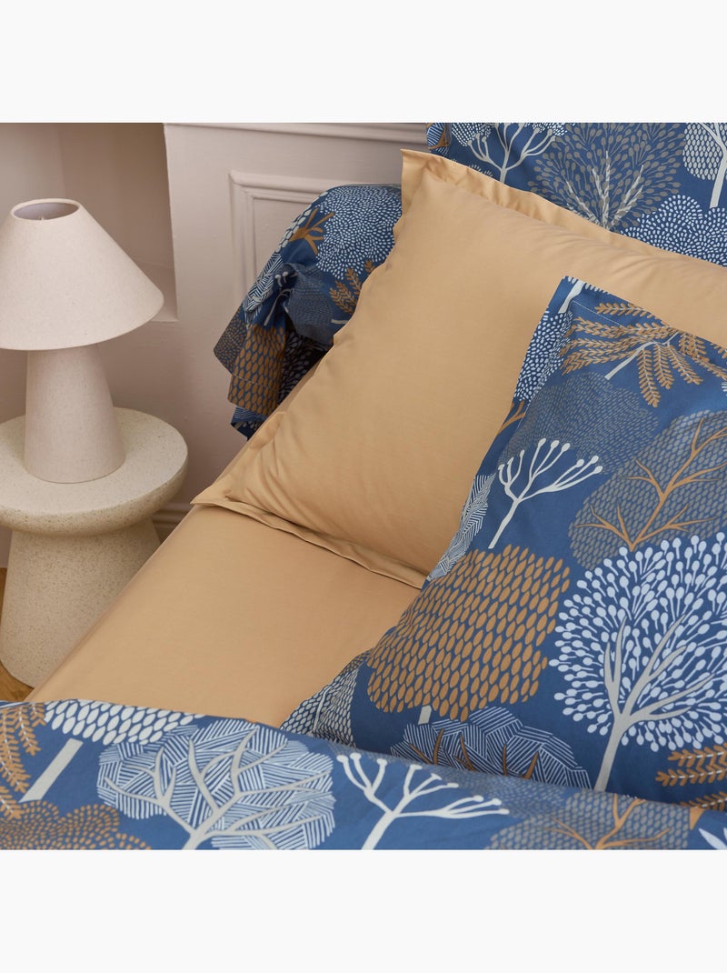 Fronha com padrão floresta em percal de algodão 80 fios/cm² Azul-jeans - Kiabi