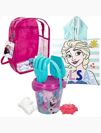 Frozen conjunto de balde de praia com acessórios, mochila e poncho