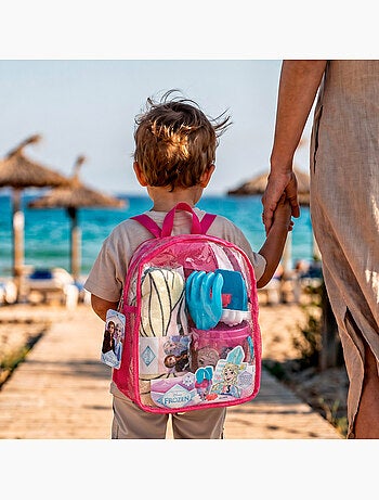 Frozen conjunto de balde de praia com acessórios, mochila e poncho