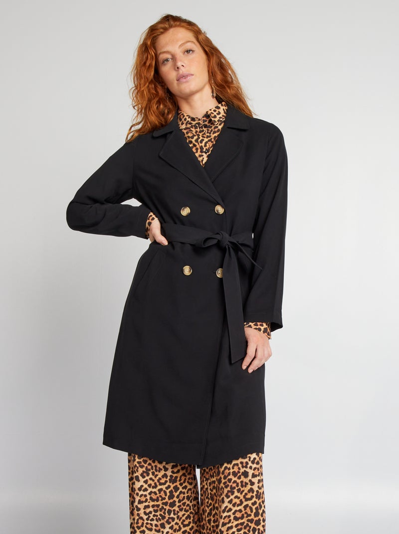 Gabardina comprida com botões duplos Preto - Kiabi