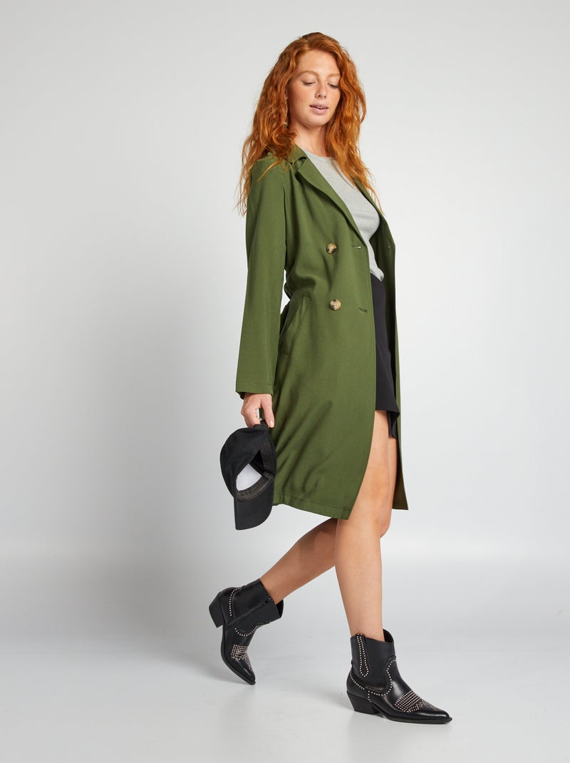 Gabardina comprida com botões duplos VERDE - Kiabi