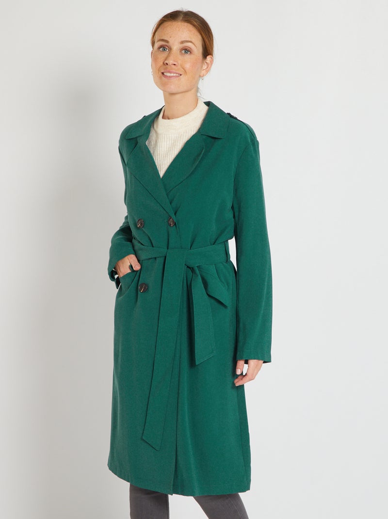 Gabardina comprida fluida com cinto VERDE - Kiabi