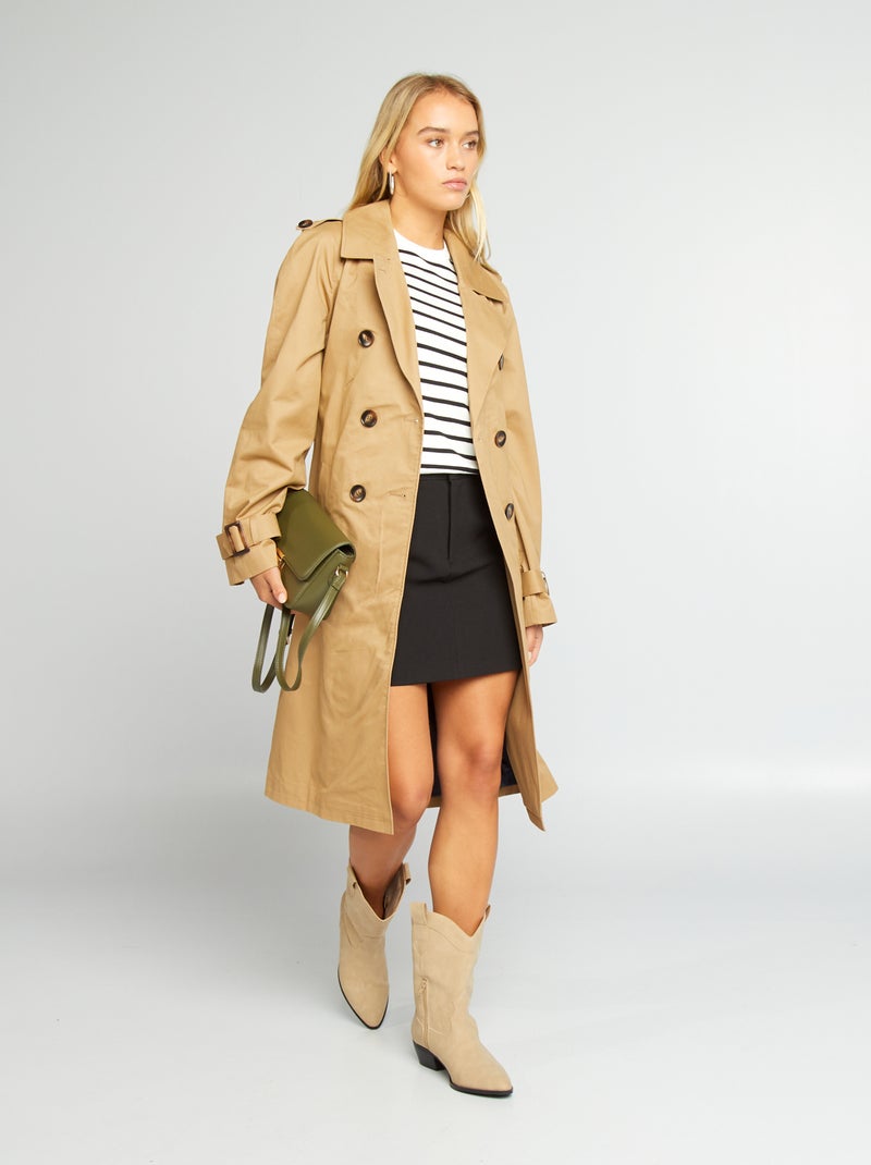 Gabardina comprida lisa BEGE - Kiabi