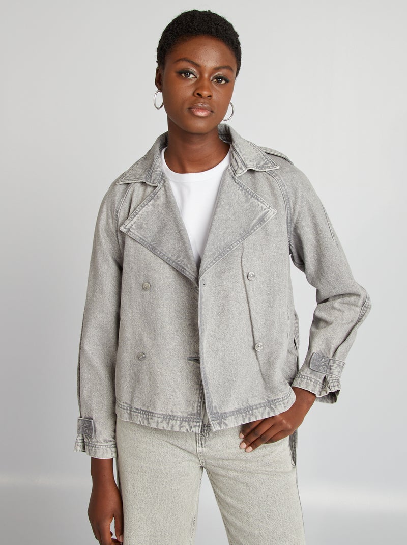 Gabardina cropped de ganga CINZA - Kiabi
