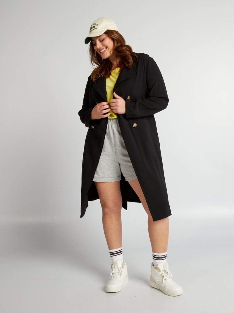Gabardina fluida com botões duplos Preto - Kiabi