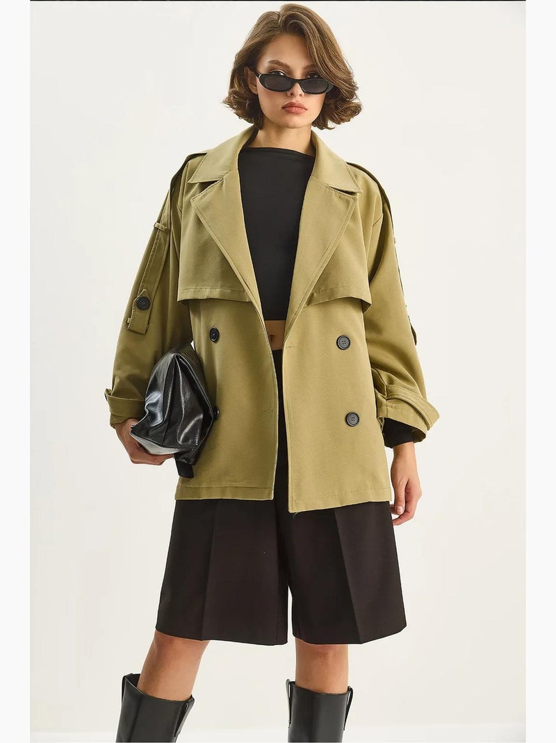 Gabardina midi com botões lucci Verde escuro - Kiabi
