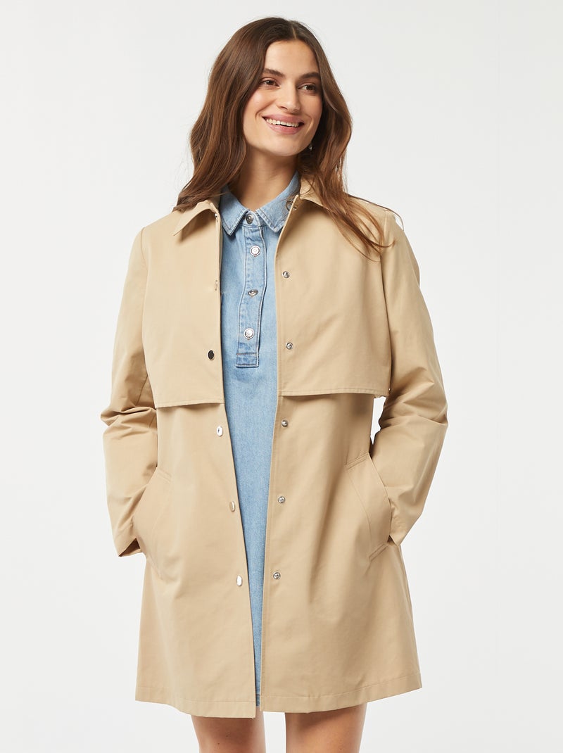 Gabardina semi-comprida com molas de pressão BEGE - Kiabi