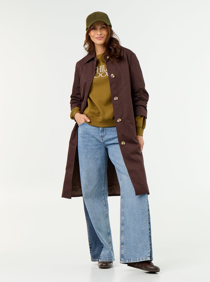 Gabardine de comprimento médio com forro interior Castanho - Kiabi