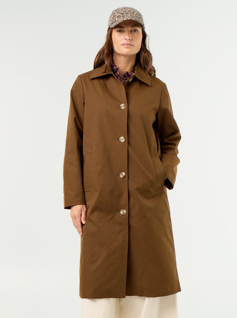 Gabardine de comprimento médio com forro interior Castanho - Kiabi