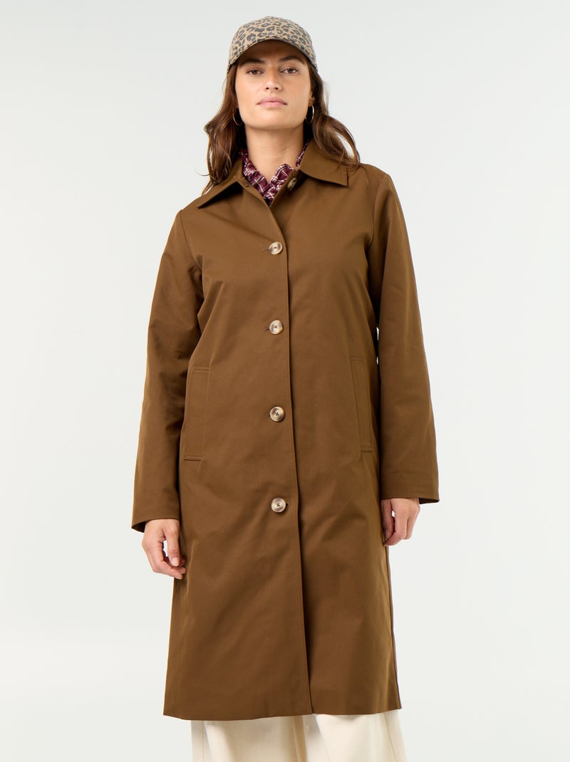 Gabardine de comprimento médio com forro interior Castanho - Kiabi
