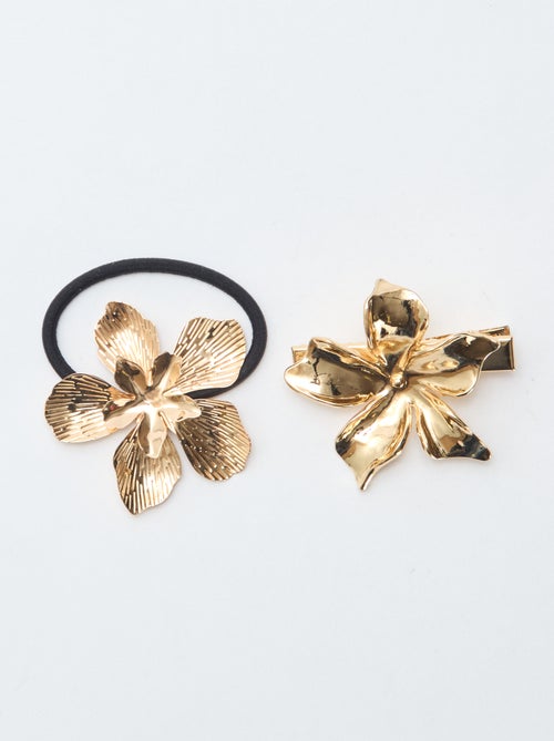 Ganchos de crocodilo em forma de flor dourados - Kiabi