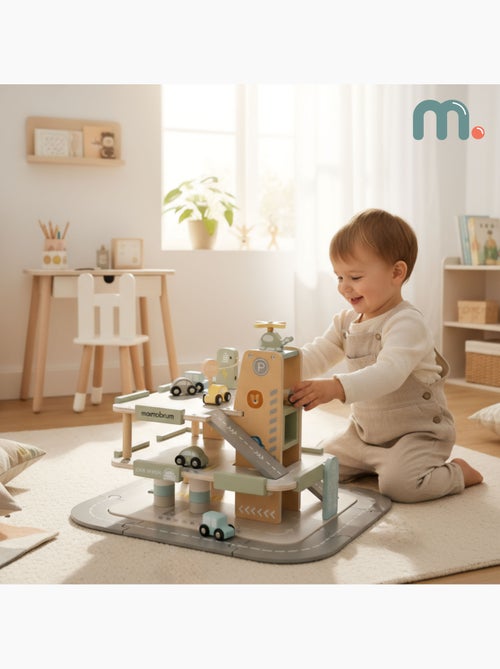 Garagem de madeira infantil de 3 andares com acessórios, estacionamento, oficina e lava-rápido - Kiabi
