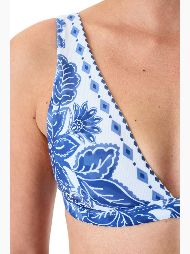 Giana top de biquíni com decote em v profundo e floral penti Branco Azul - Kiabi