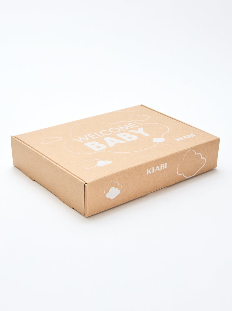 GIFTBOX jardineira comprida em tricô + body + fralda de musselina dupla + meias Branco - Kiabi