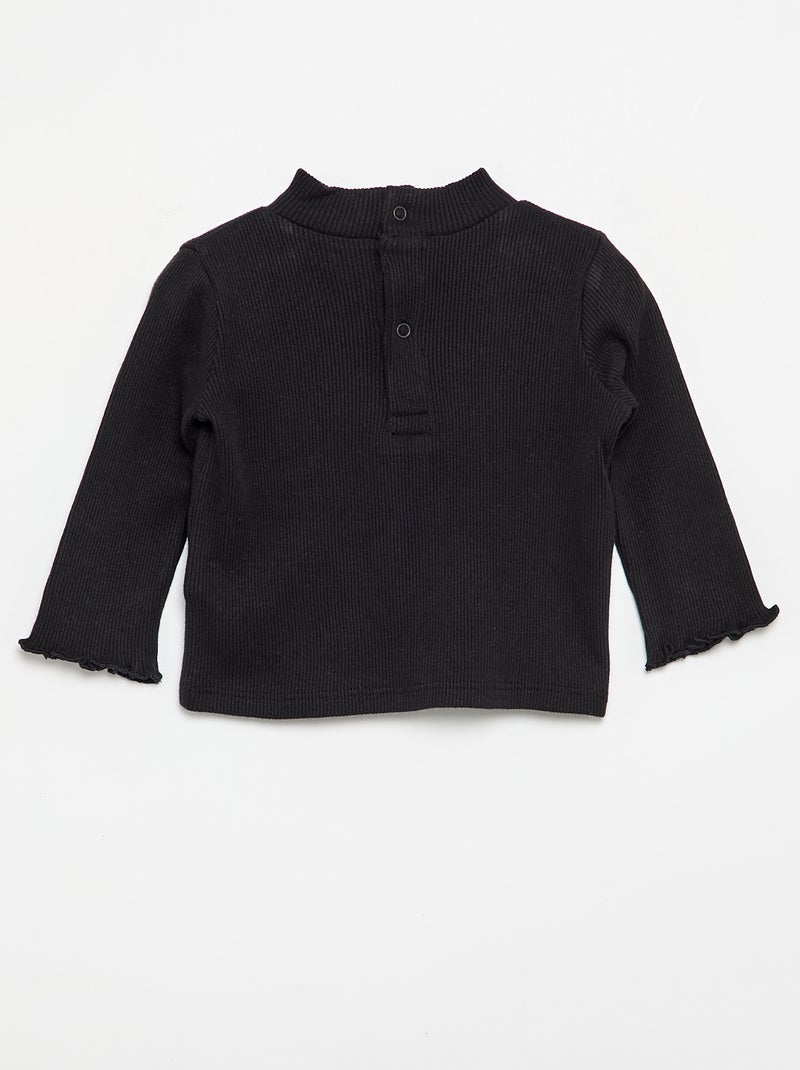 Gola alta de malha canelada Preto - Kiabi