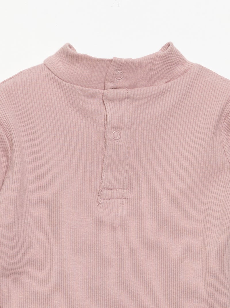 Gola alta de malha canelada Rosa - Kiabi