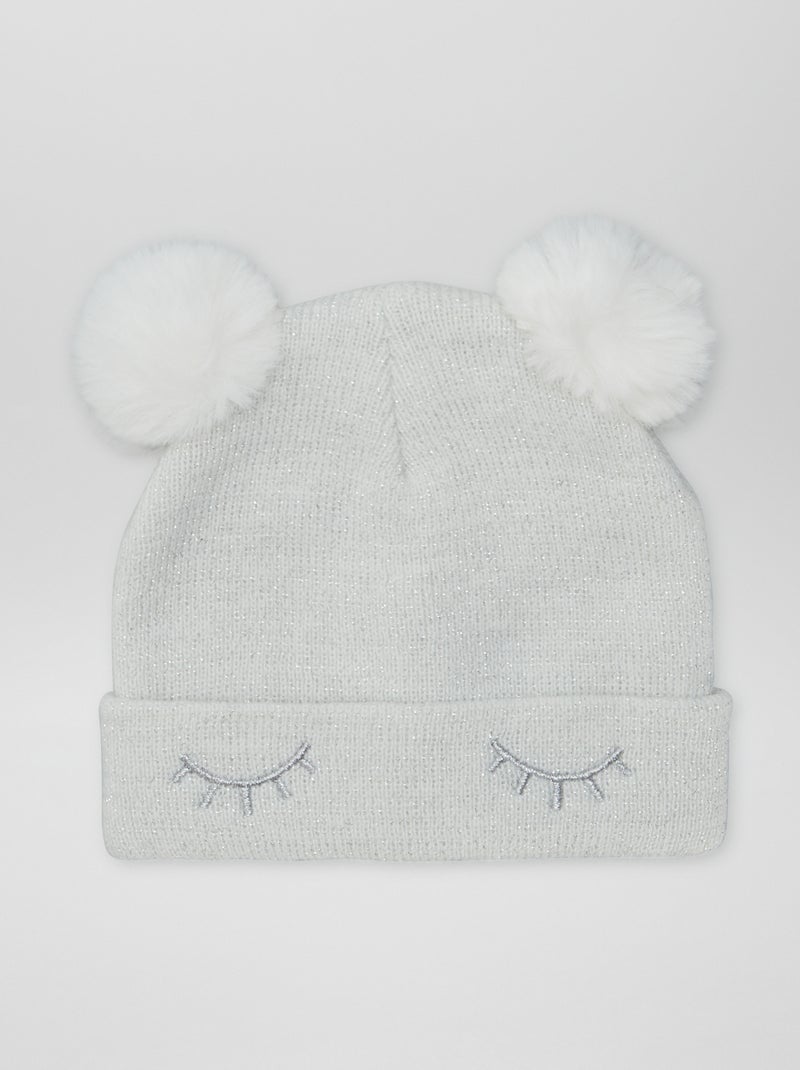 Gorro brilhante com pompom orelhas BRANCO - Kiabi