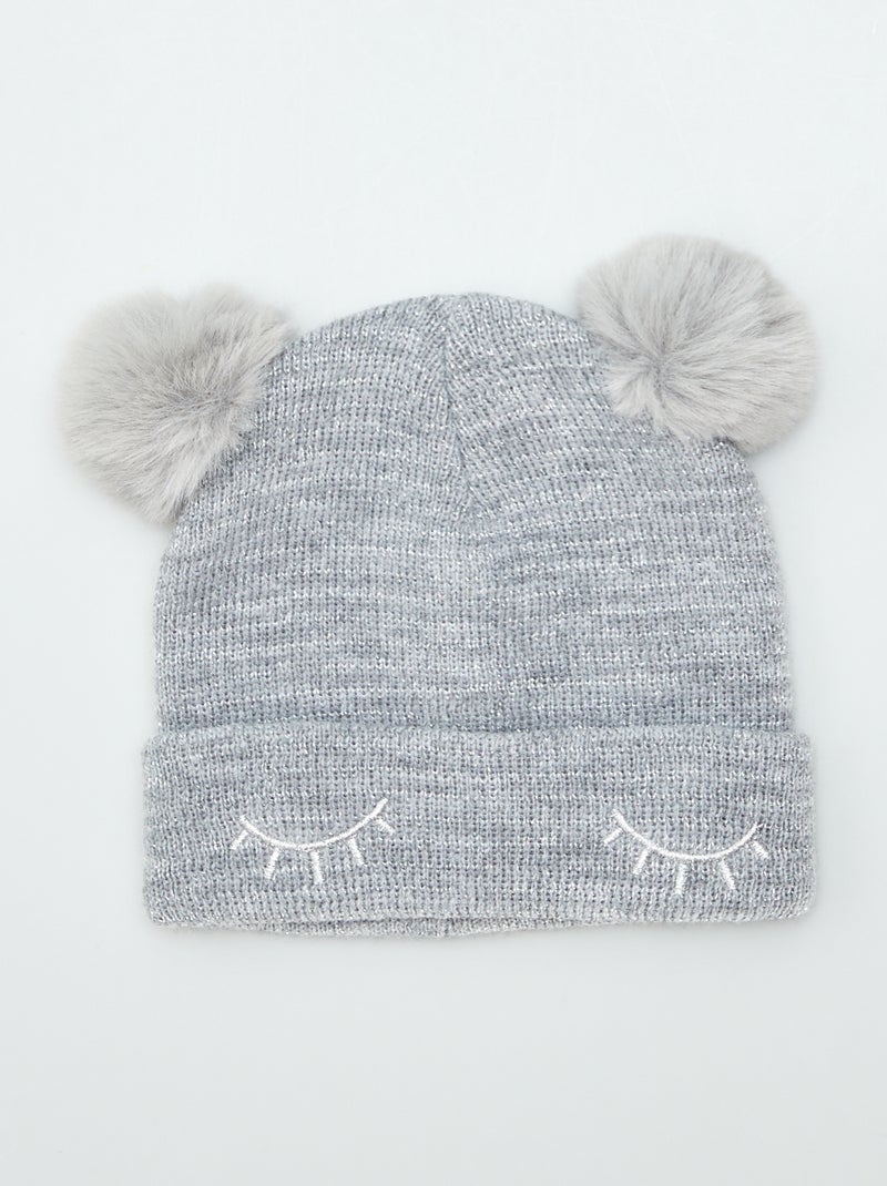 Gorro brilhante com pompom orelhas CINZA - Kiabi