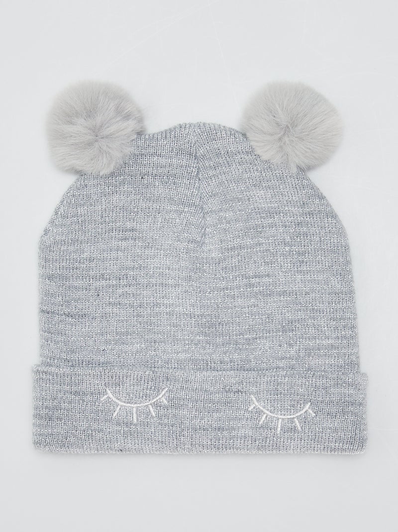 Gorro brilhante com pompons CINZA - Kiabi