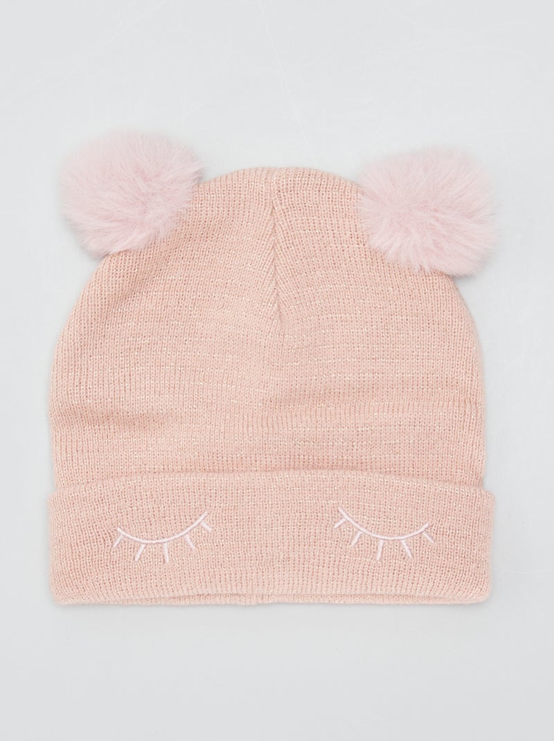 Gorro brilhante com pompons ROSA - Kiabi