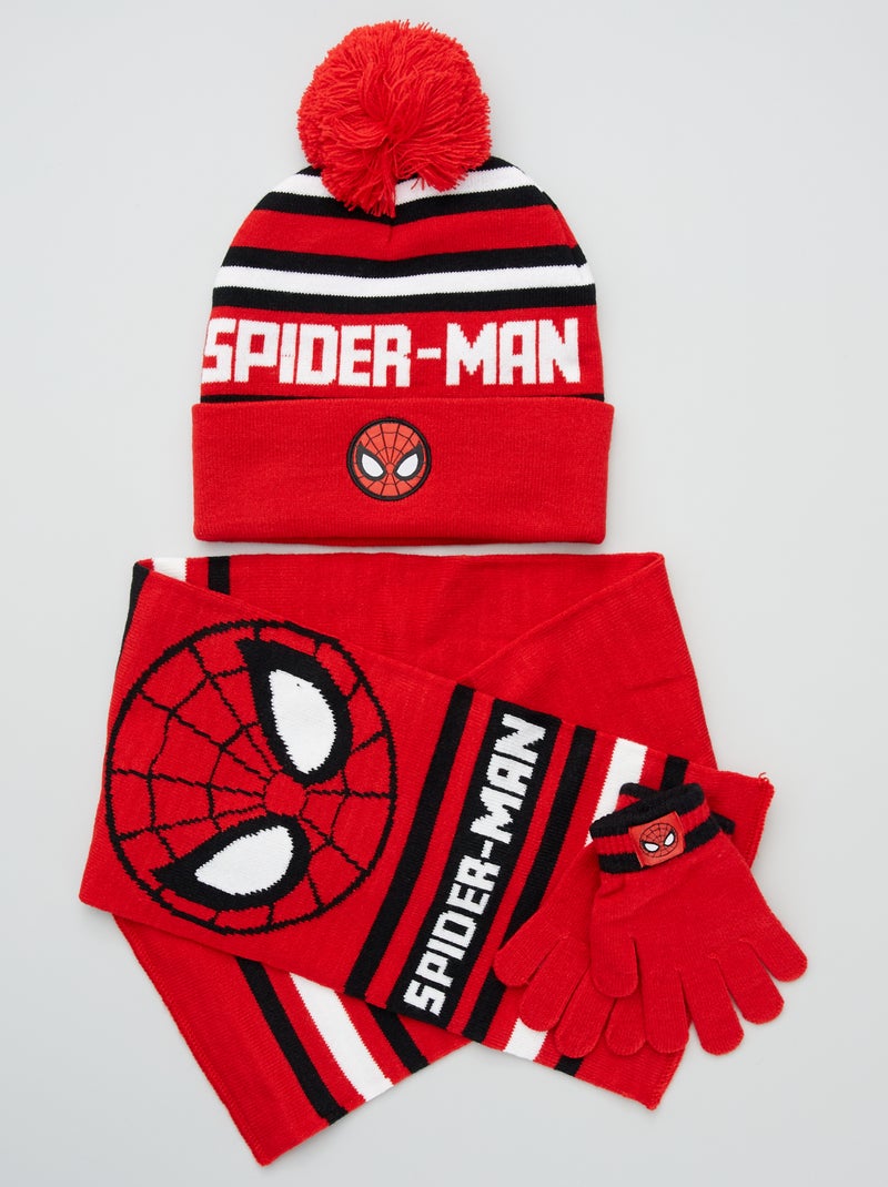 Gorro + cachecol + luvas 'Homem-Aranha' Vermelho - Kiabi