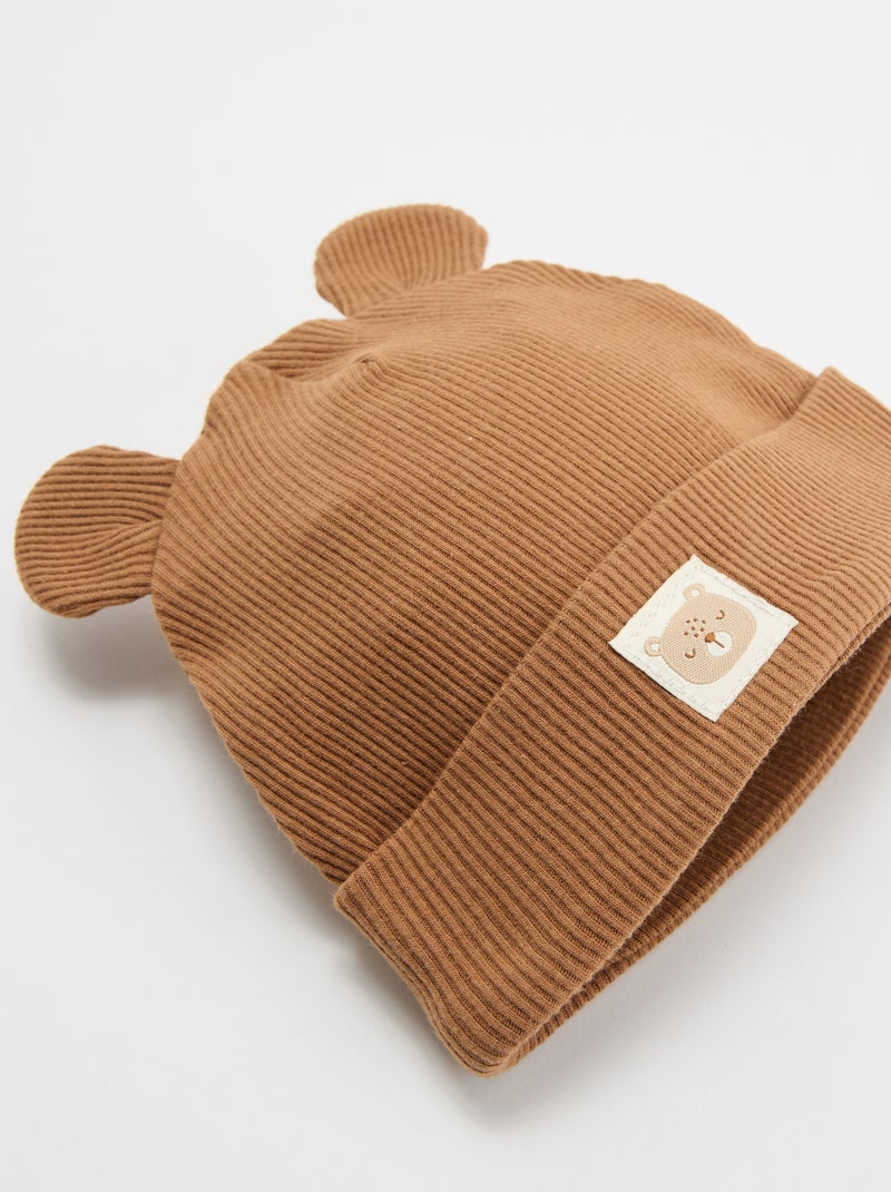 Gorro canelado com orelhas Bege - Kiabi