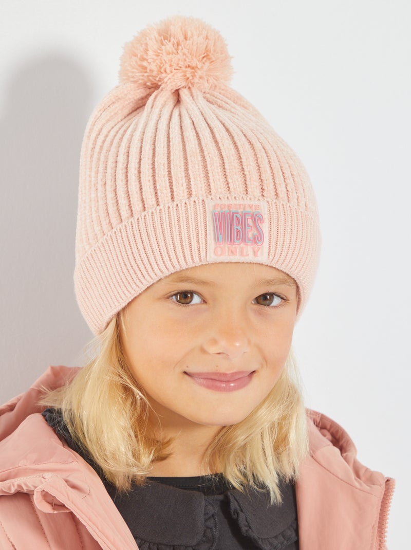 Gorro canelado com pompom ROSA - Kiabi