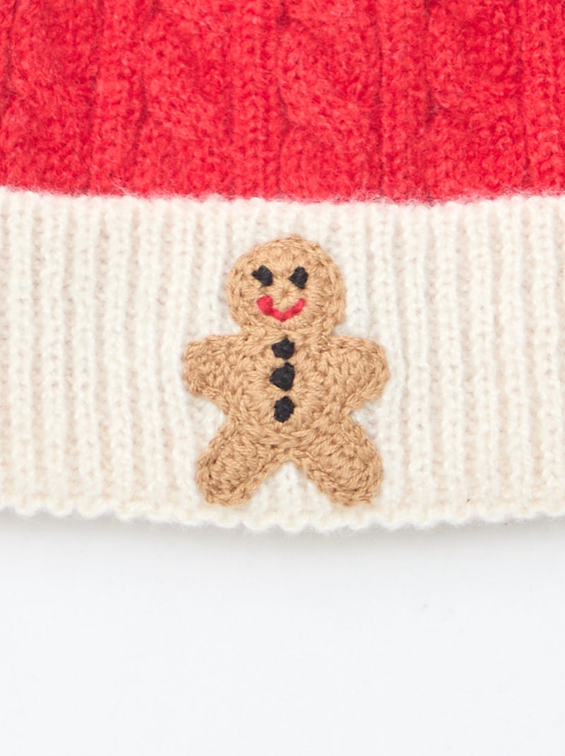 Gorro canelado e torcido com pompom Vermelho - Kiabi