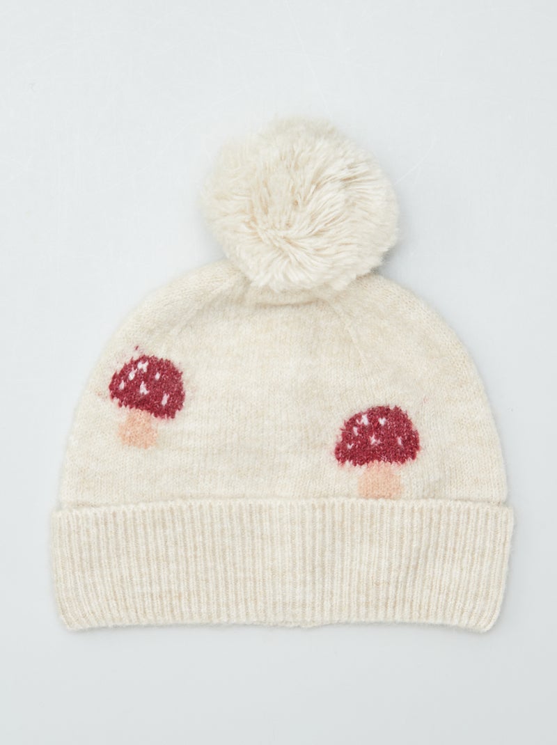 Gorro com pompom de malha BEGE - Kiabi