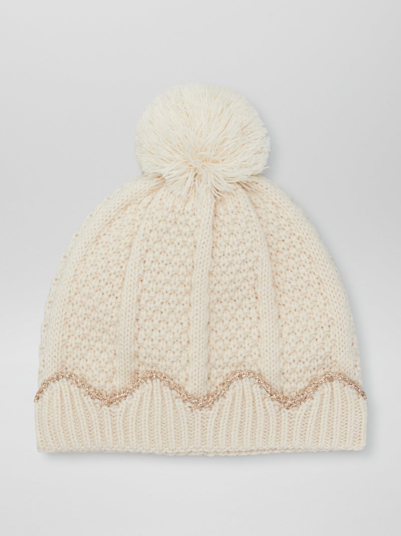 Gorro com pompom e fio brilhante bege - Kiabi