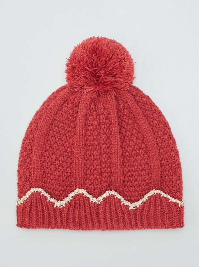 Gorro com pompom e fio brilhante ROSA - Kiabi