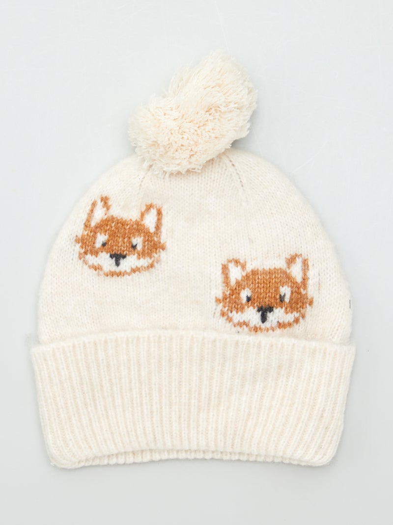 Gorro com pompom em malha BEGE - Kiabi