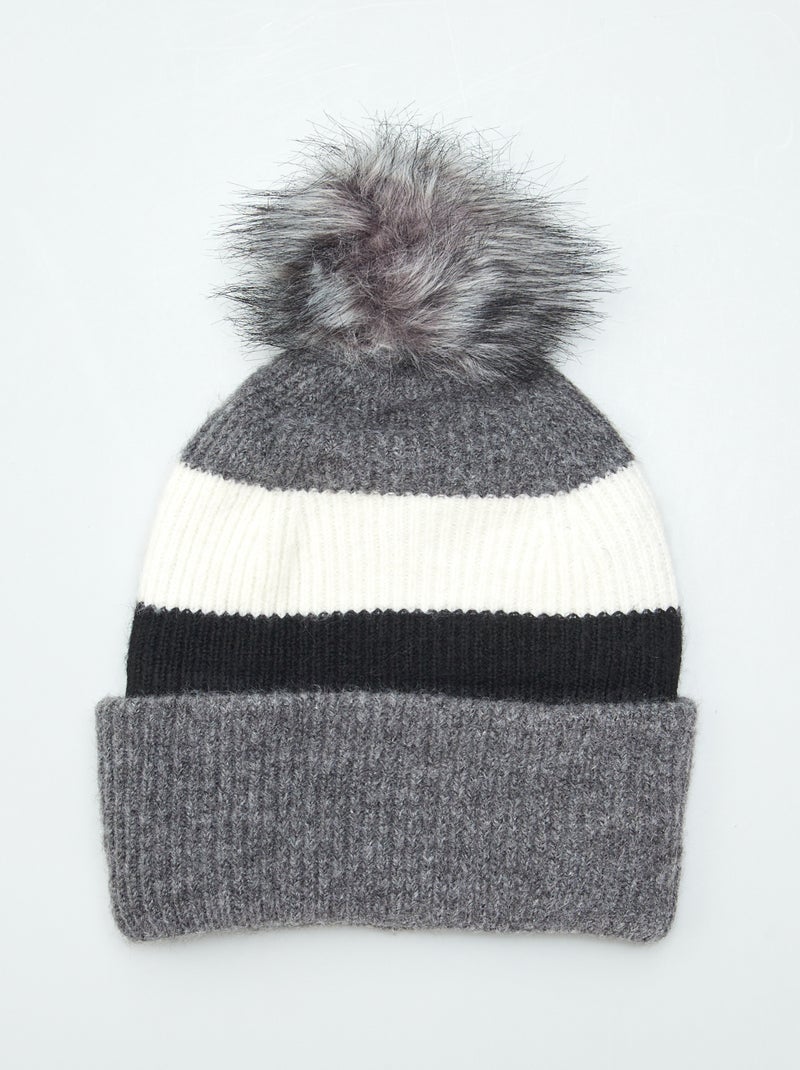 Gorro com pompom tricolor PRETO - Kiabi