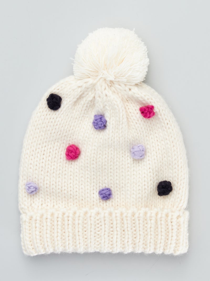 Gorro com pompons de cores BEGE - Kiabi