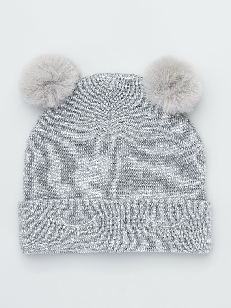 Gorro com pompons e fios dourados CINZA - Kiabi