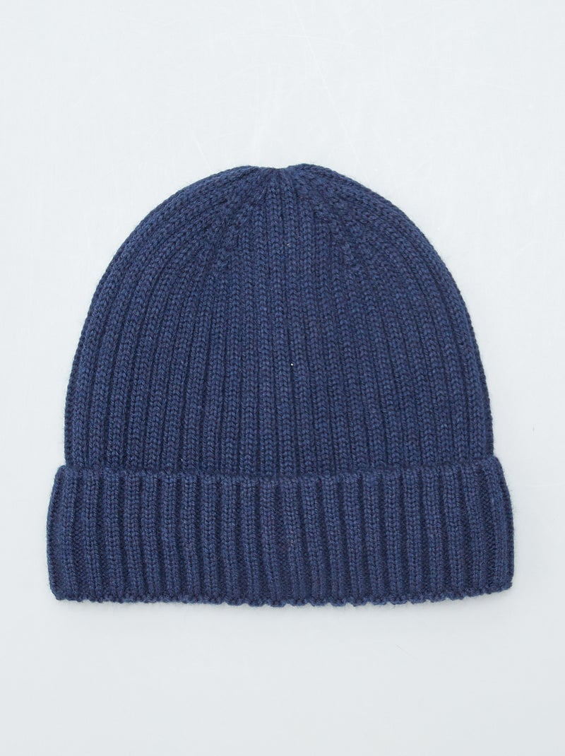 Gorro de malha canelada Azul Preto - Kiabi