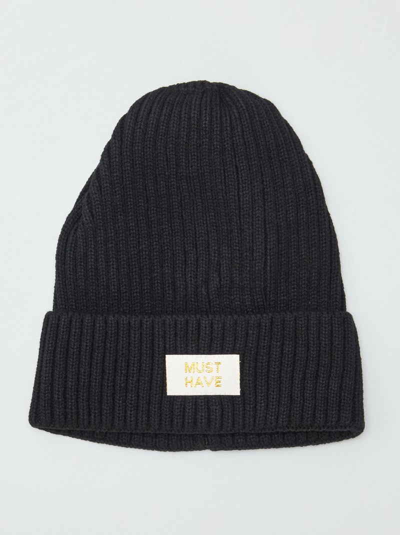 Gorro de malha canelada PRETO - Kiabi