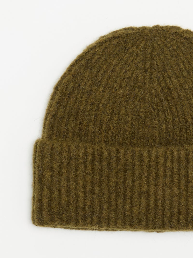 Gorro de malha canelado Caqui - Kiabi
