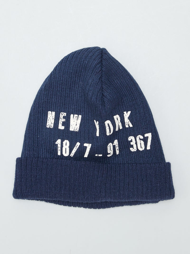 Gorro de malha com estampado à frente AZUL - Kiabi