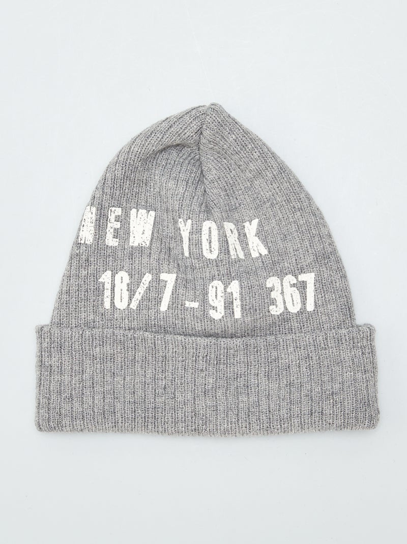 Gorro de malha com estampado à frente CINZA - Kiabi