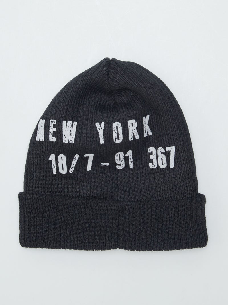 Gorro de malha com estampado à frente PRETO - Kiabi
