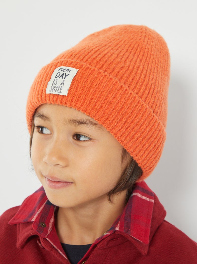 Gorro de malha com etiqueta bordada LARANJA - Kiabi