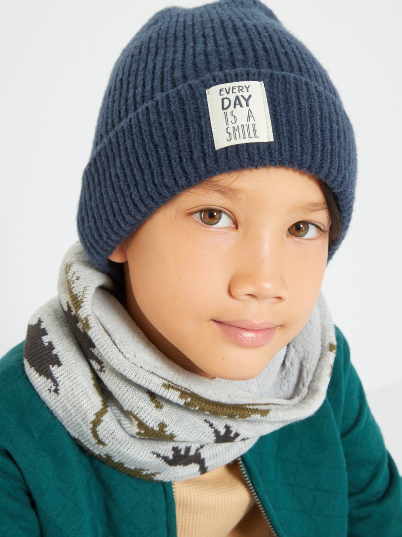 Gorro de malha com etiqueta bordada PRETO - Kiabi