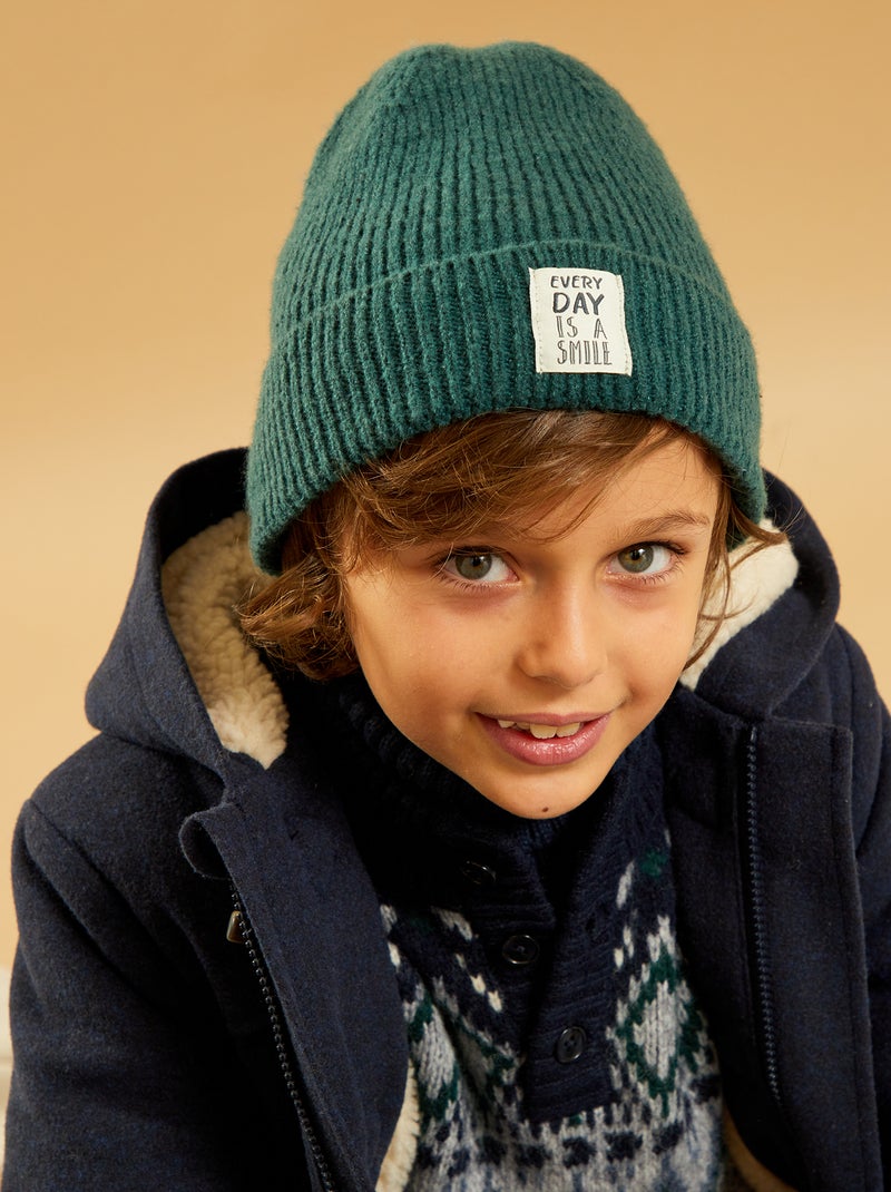 Gorro de malha com etiqueta bordada VERDE - Kiabi