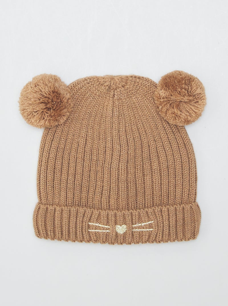 Gorro de malha com pompom BEGE - Kiabi