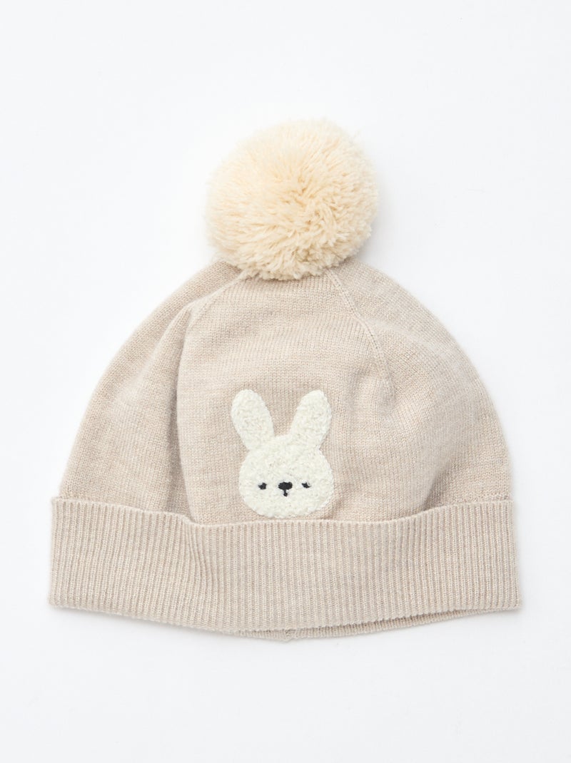 Gorro de malha com pompom Bege - Kiabi
