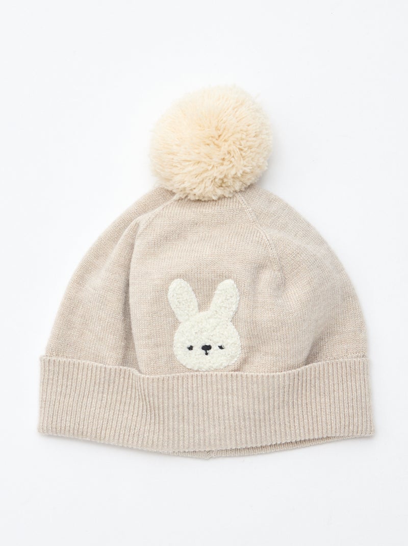 Gorro de malha com pompom Bege - Kiabi